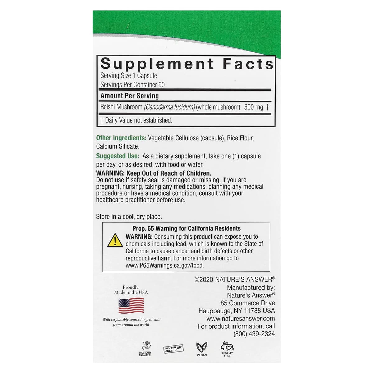 Nature's Answer - Reishi Mushroom - 90 Vcaps