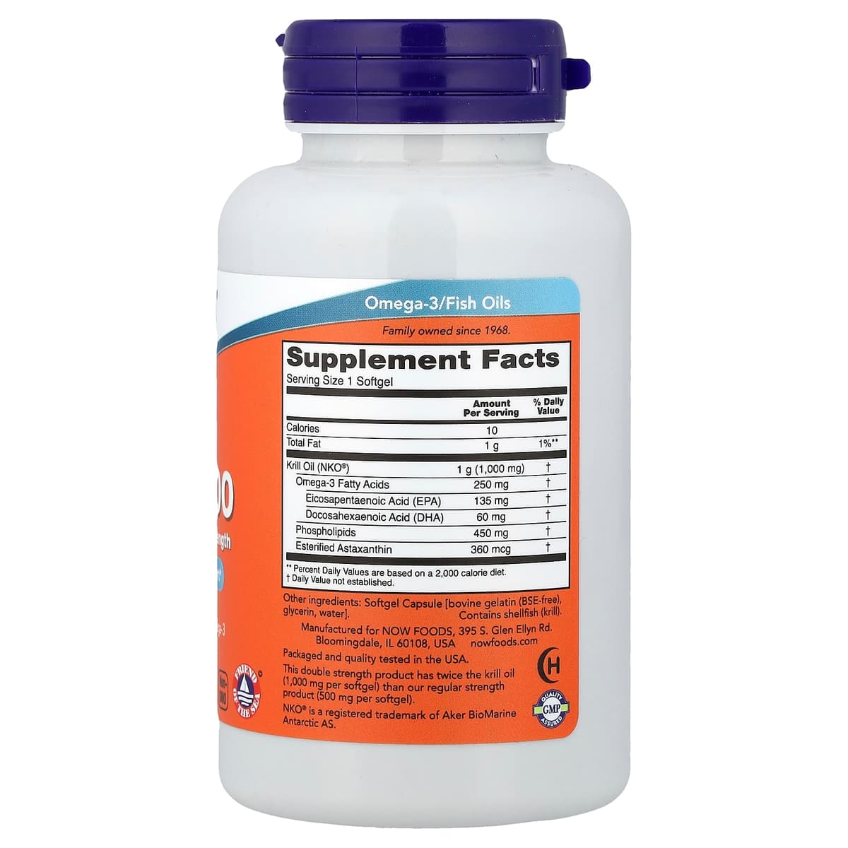 NOW Foods - Krill Oil, 1000mg Double Strength - 60 Sgels