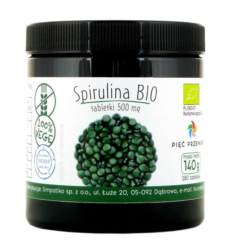 Pięć Przemian - Organic Spirulina Tabs 500mg 140g – Pięć Przemian förpackning