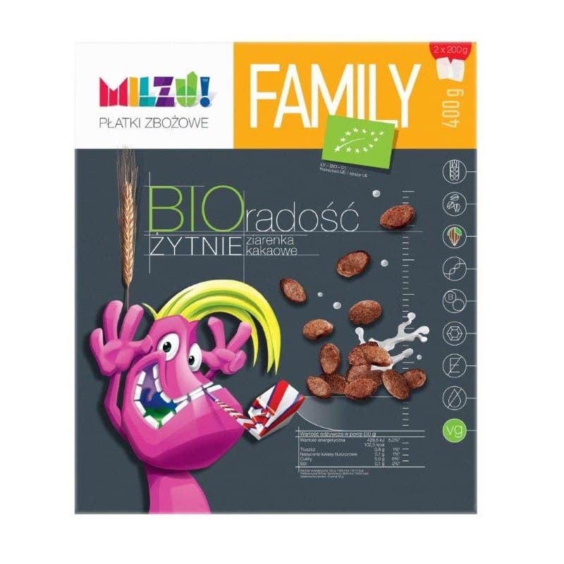 Milzu - Grain Flakes Rye Cocoa Bits BIO - 2 x 200g – Milzu förpackning