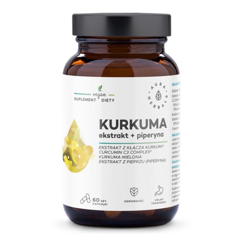 Aura Herbals - Turmeric Extract + Piperine - 60 Caps – Aura Herbals förpackning