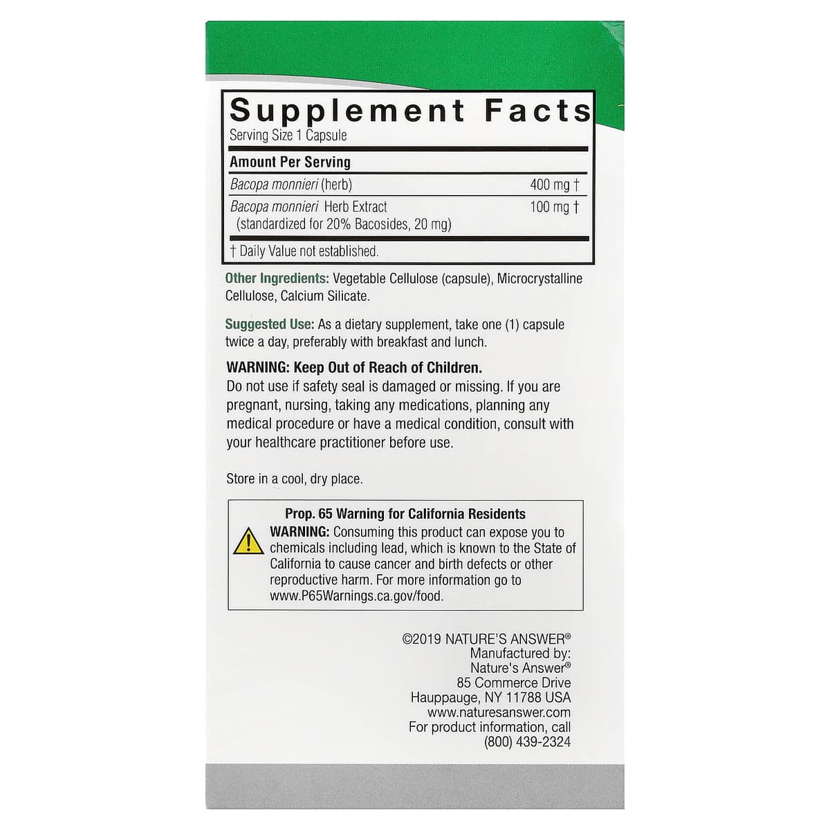 Nature's Answer - Bacopa - 90 Vcaps