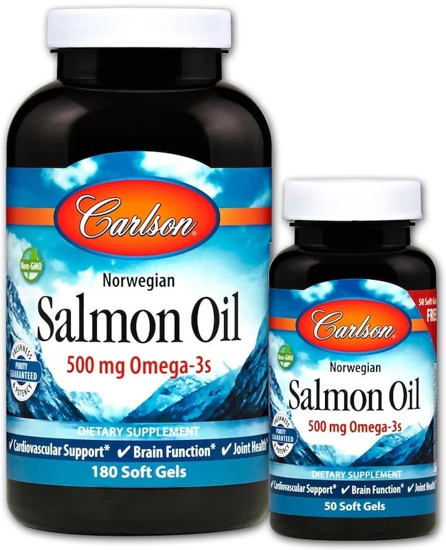 Carlson Labs - Norwegian Salmon Oil - 180 + 50 Sgels – Carlson Labs förpackning