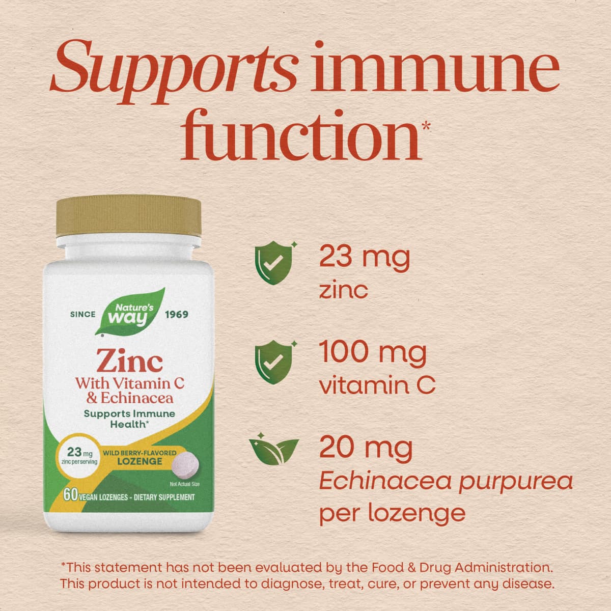 Nature'S Way - Zinc Lozenges (Wild Berry - 60 Tabs)