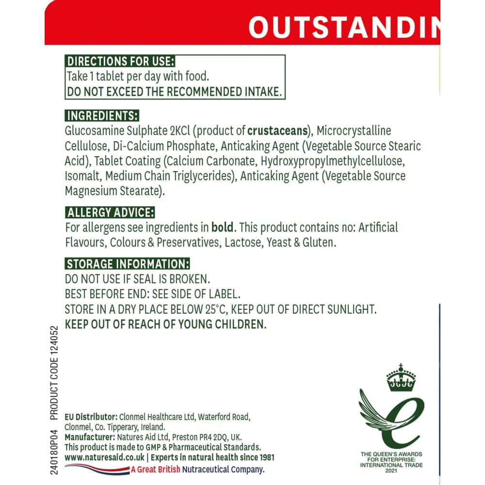Natures Aid Glukosamiini Sulfaatti 1500mg - 90 Tablettia