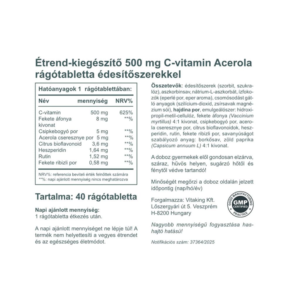 Vitaking - Vitamin C 500 Acerola Raspberry - 40 Tabs