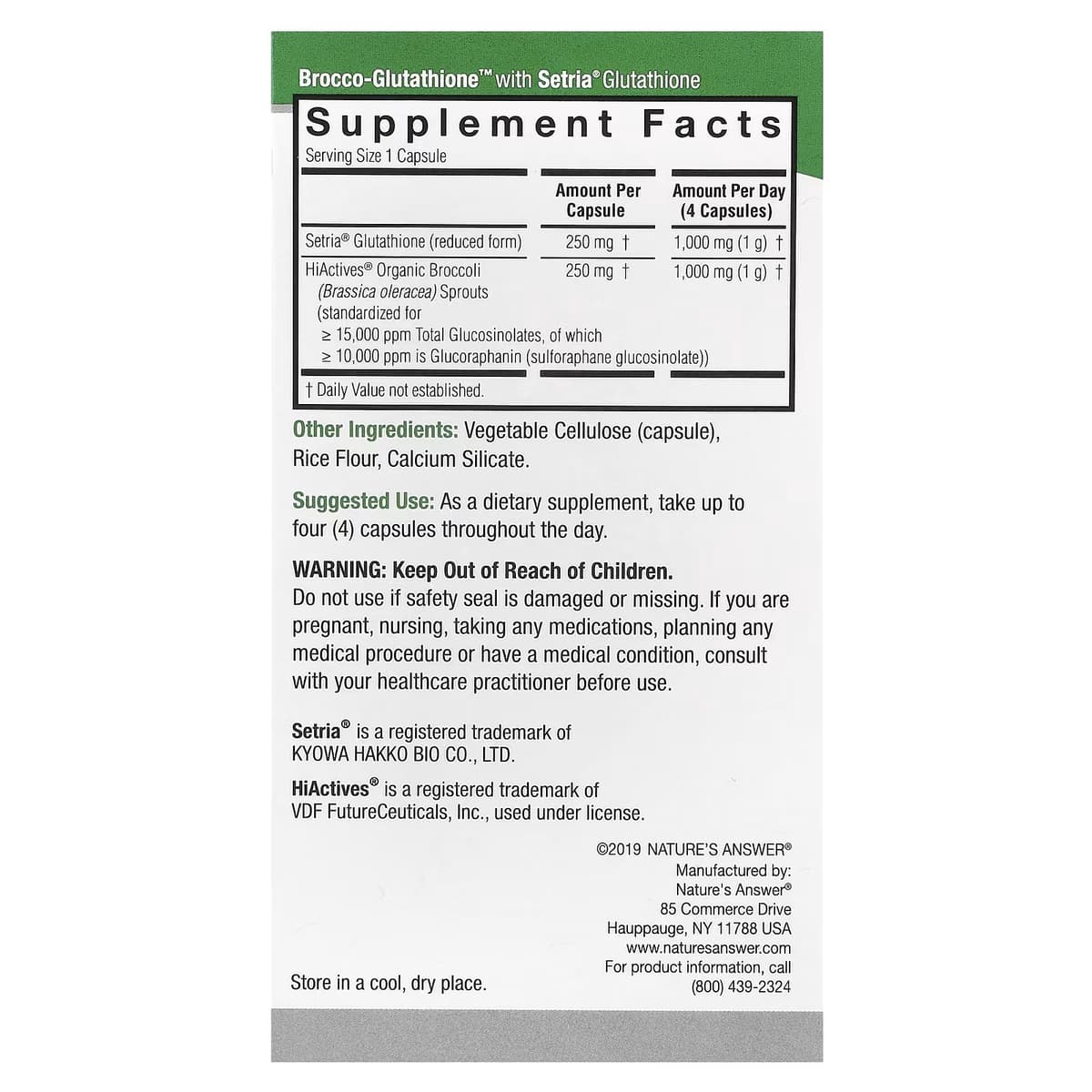 Nature'S Answer Brocco-Glutathione - 60 Vcaps