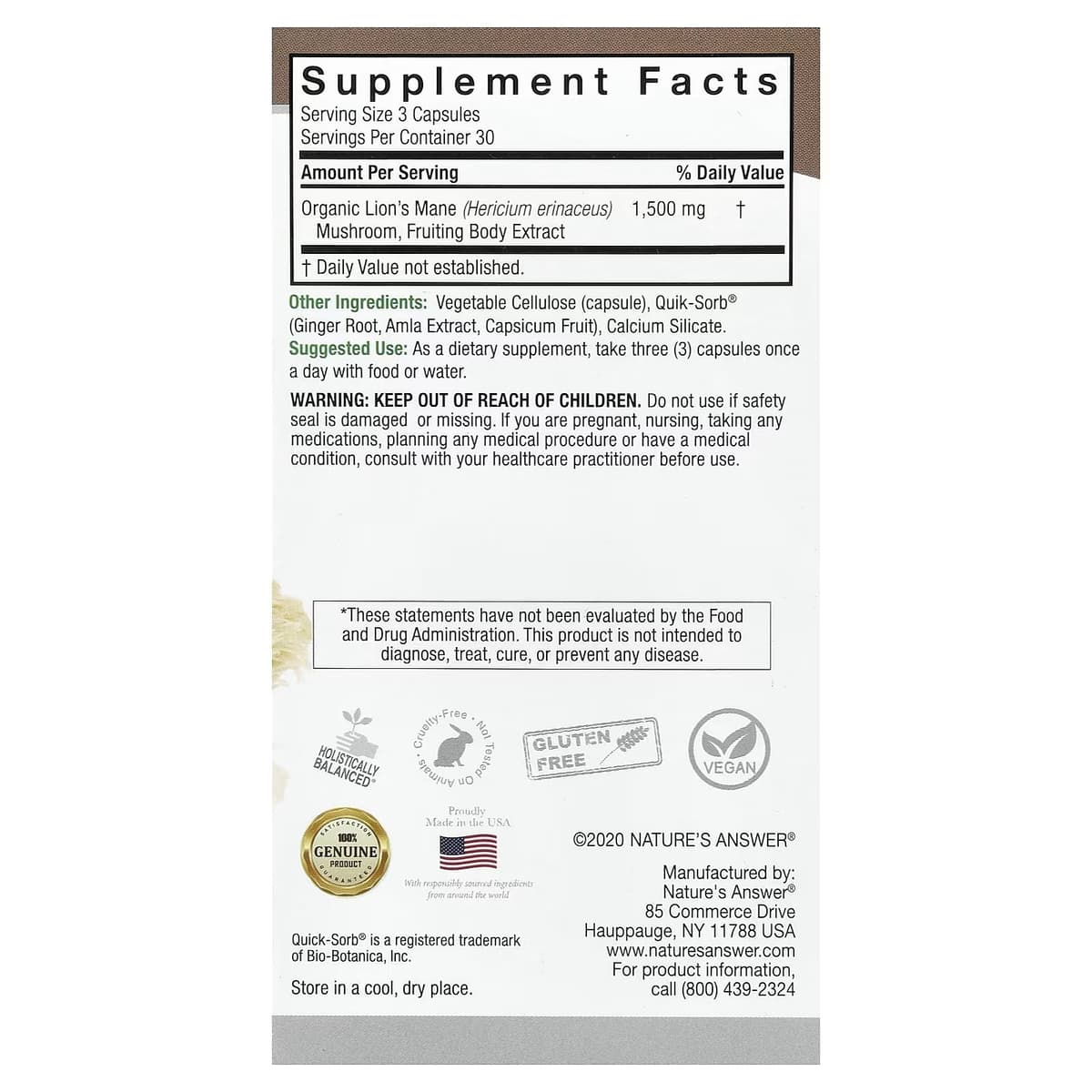 Nature's Answer - Lion'S Mane - 90 Vcaps