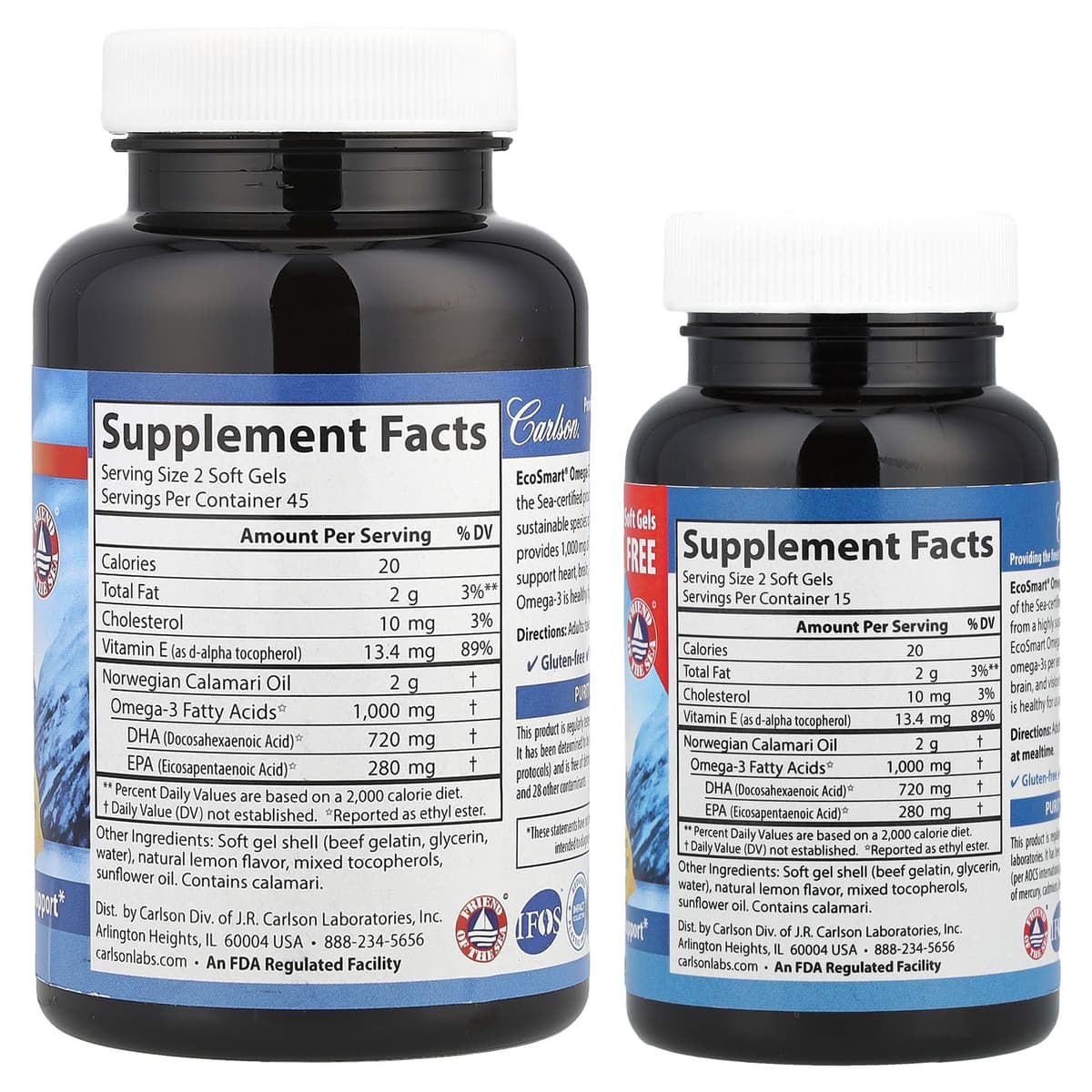 Carlson Labs - Smart Omega-3 1000mg Luonnollinen Sitruuna - 120 Kapselia