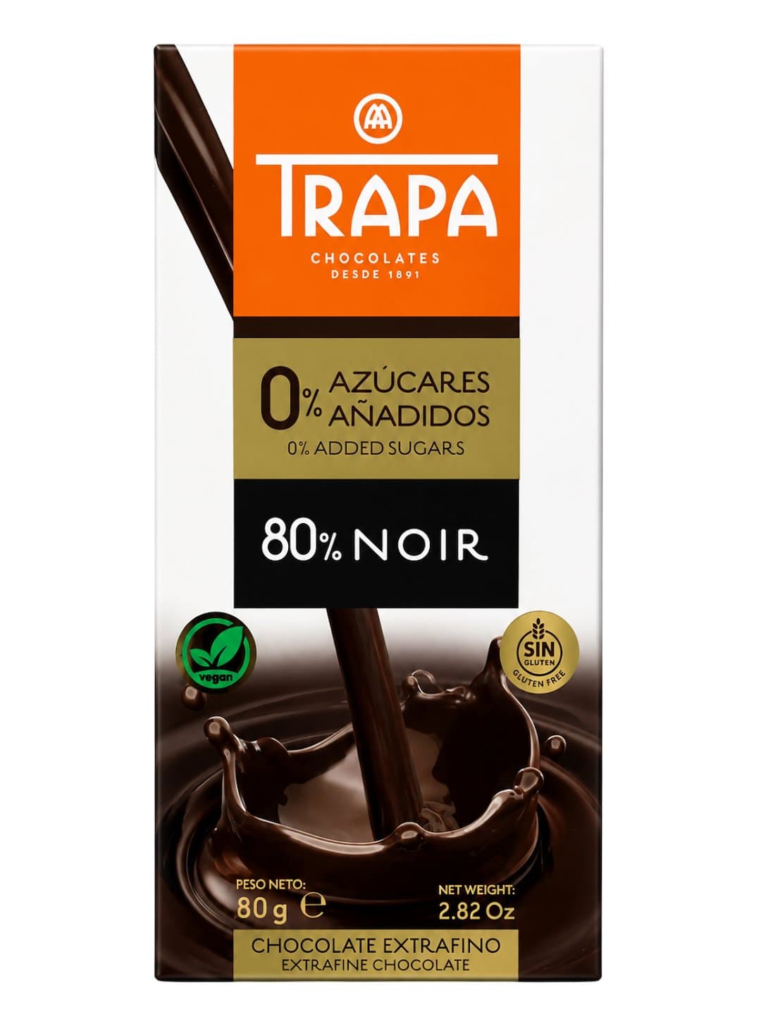 Trapa - Dark Chocolate 80% Sugar-Free Gluten-Free 80g – Trapa förpackning