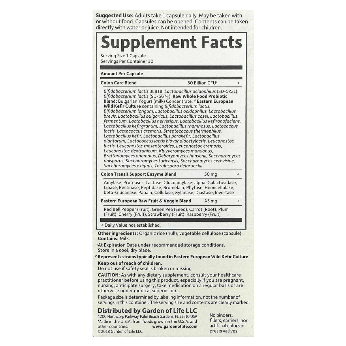 Garden Of Life - Raw Probiotics Colon Care - 30 Caps