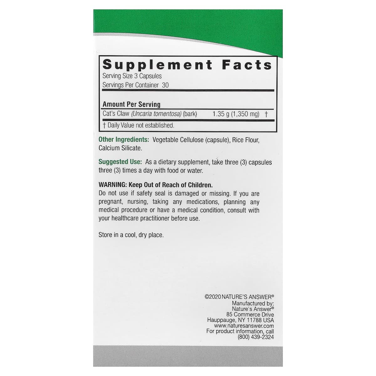 Nature's Answer - Cat'S Claw - 90 Vcaps