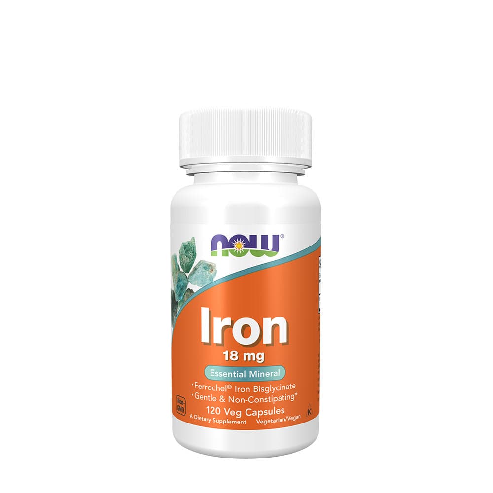 Now Foods - Iron, 18mg - 120 Vcaps – NOW Foods förpackning