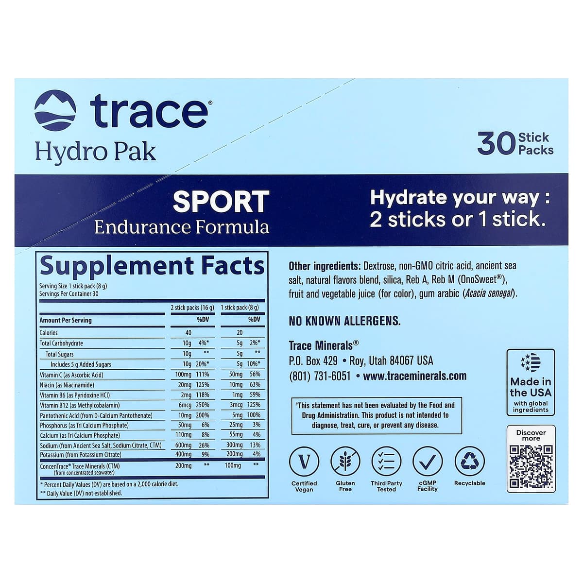Trace Minerals - Hydro Pak Sport Endurance Formula