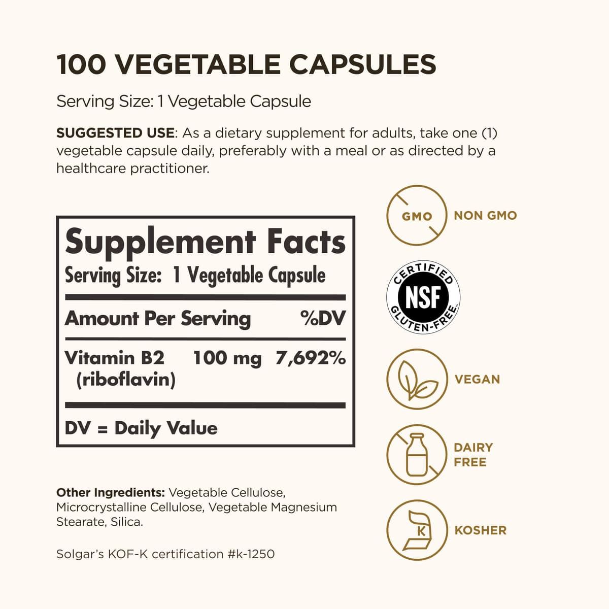 Solgar Vitamin B2 (Ribolfavin) 100mg (100 Caps)