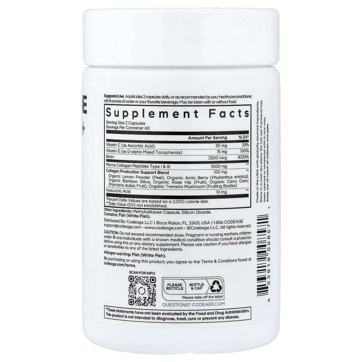 Codeage - Biotin Marine Collagen+ - 120 Vegetable Capsules
