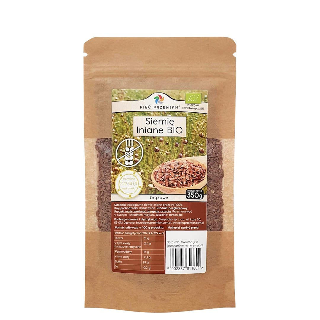Pięć Przemian - Brown Flaxseed Organic Gluten-Free 350g – Pięć Przemian förpackning