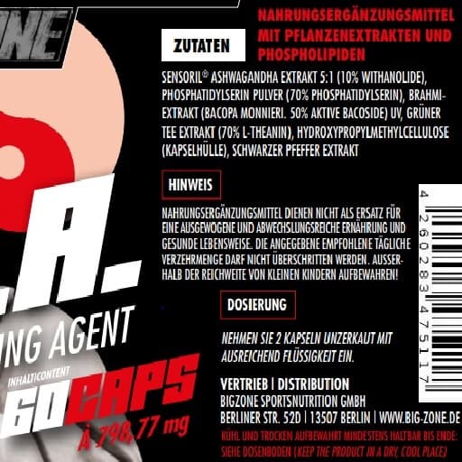 Big Zone - Fosfatidylserin, grøn te-ekstrakt og ashwagandhaekstrakt - 60 kapsler