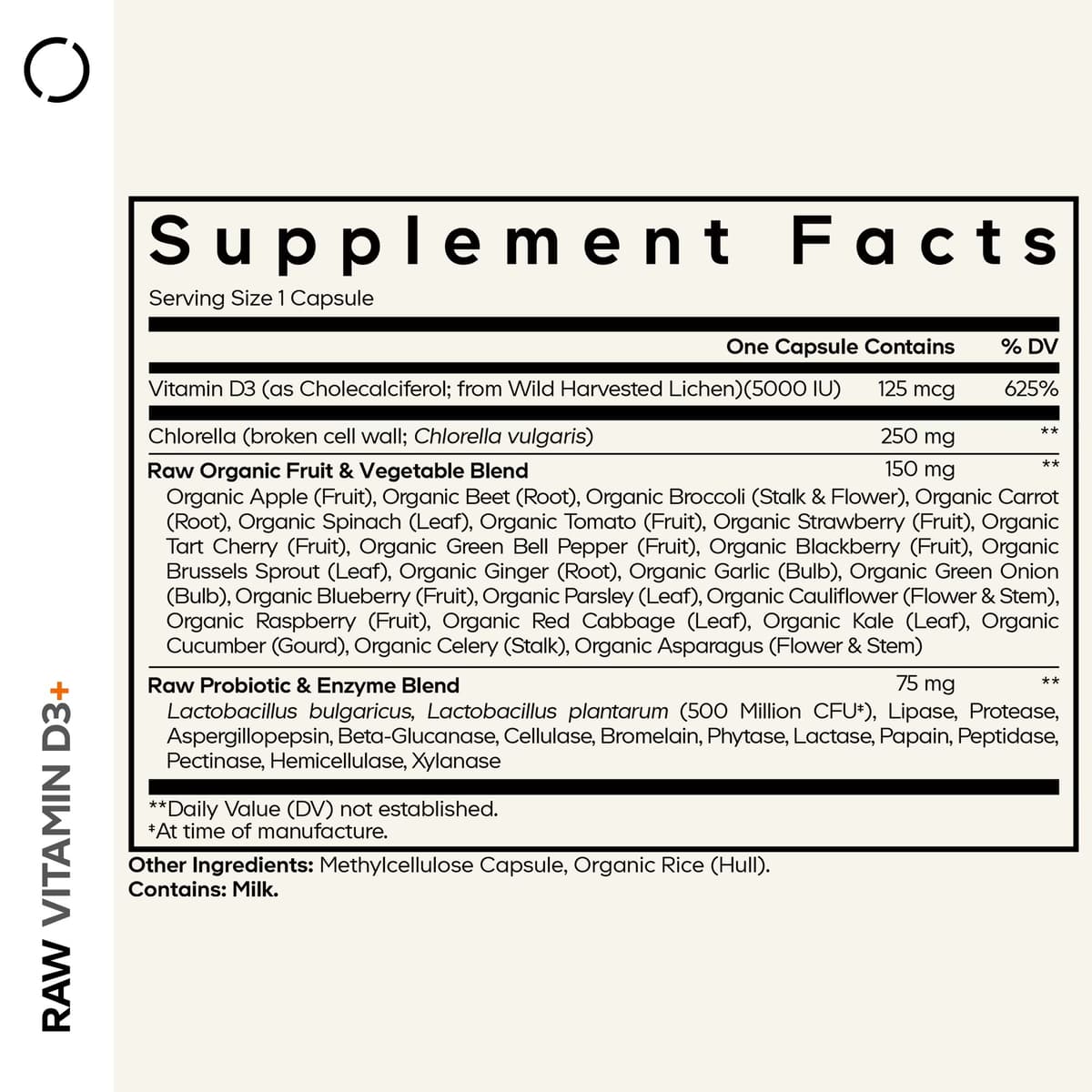 Codeage Raw Vitamin D3+ - 60 Vcaps - 60 Vegetable Caps