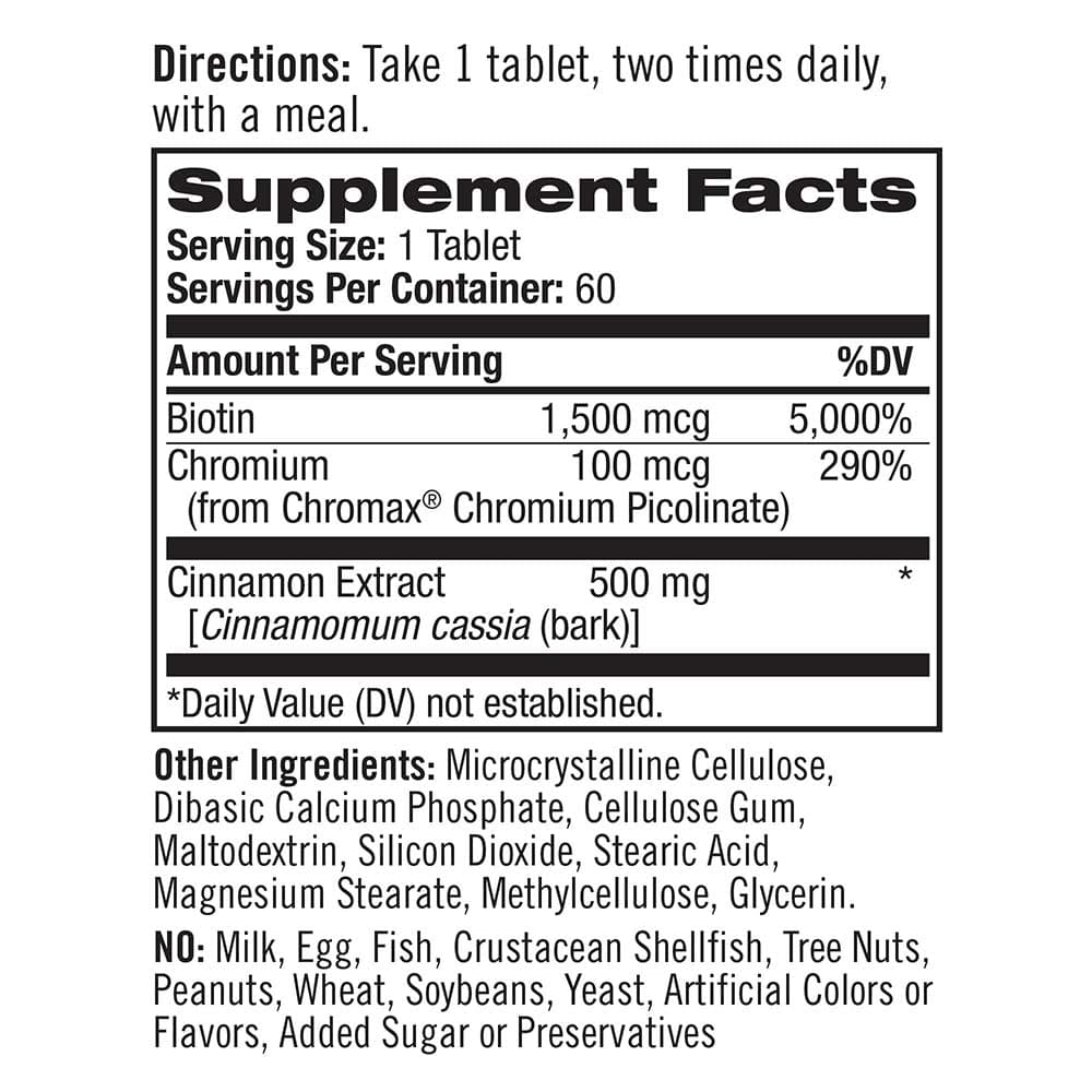 Natrol - Cinnamon, Chromium & Biotin - 60 Tabs