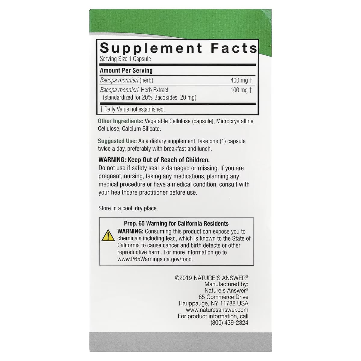 Nature's Answer - Bacopa - 90 Vcaps