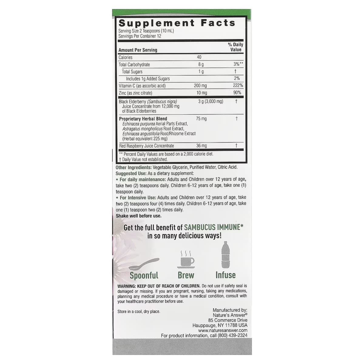 Nature's Answer - Sambucus Immune Support - 120ml