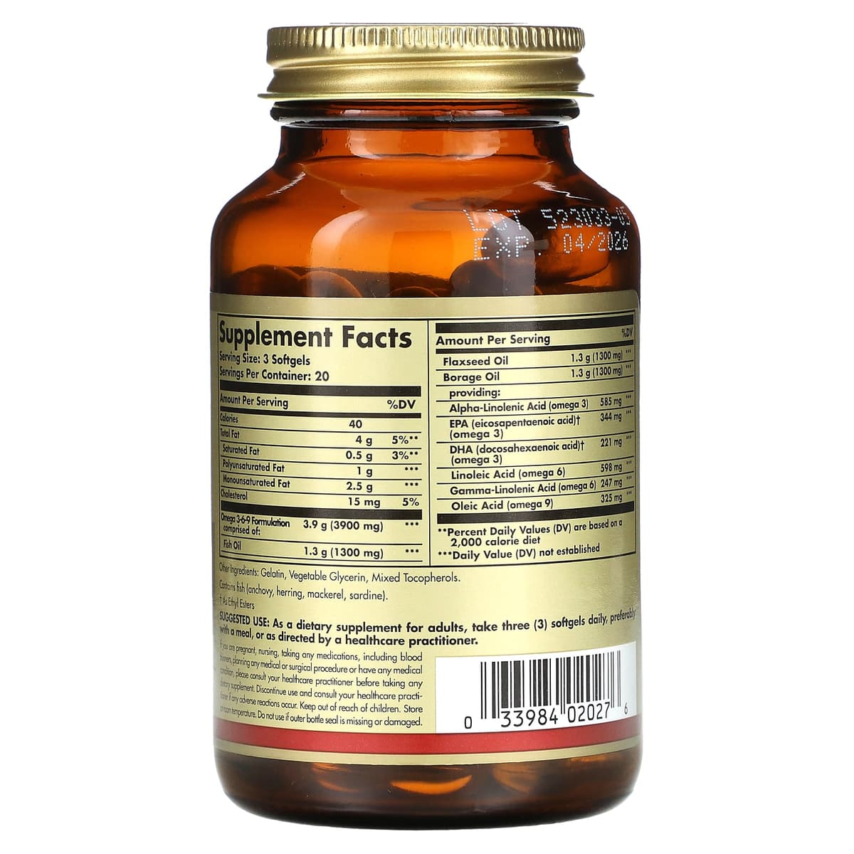 Solgar - Omega 3-6-9 - 300 mg EPA ja DHA - 60 Kapselia