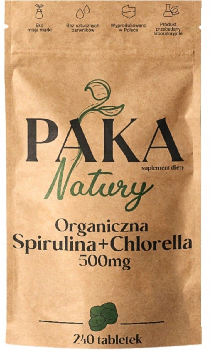 Paka Natury - Organic Spirulina + Chlorella - 240 tablets – Paka Natury förpackning