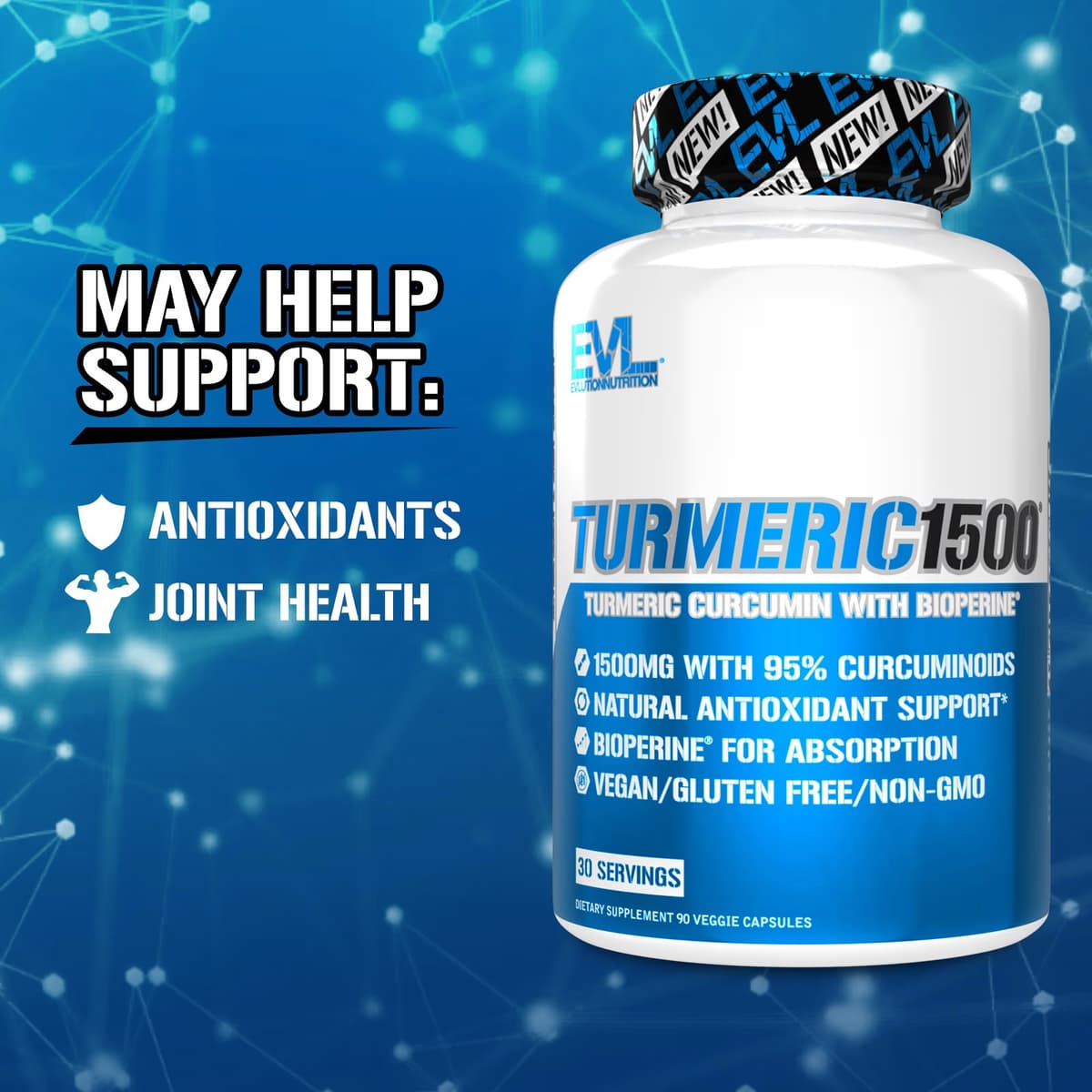 EVLution Nutrition - Turmeric Curcumin - Unflavored - 90 veggie capsules