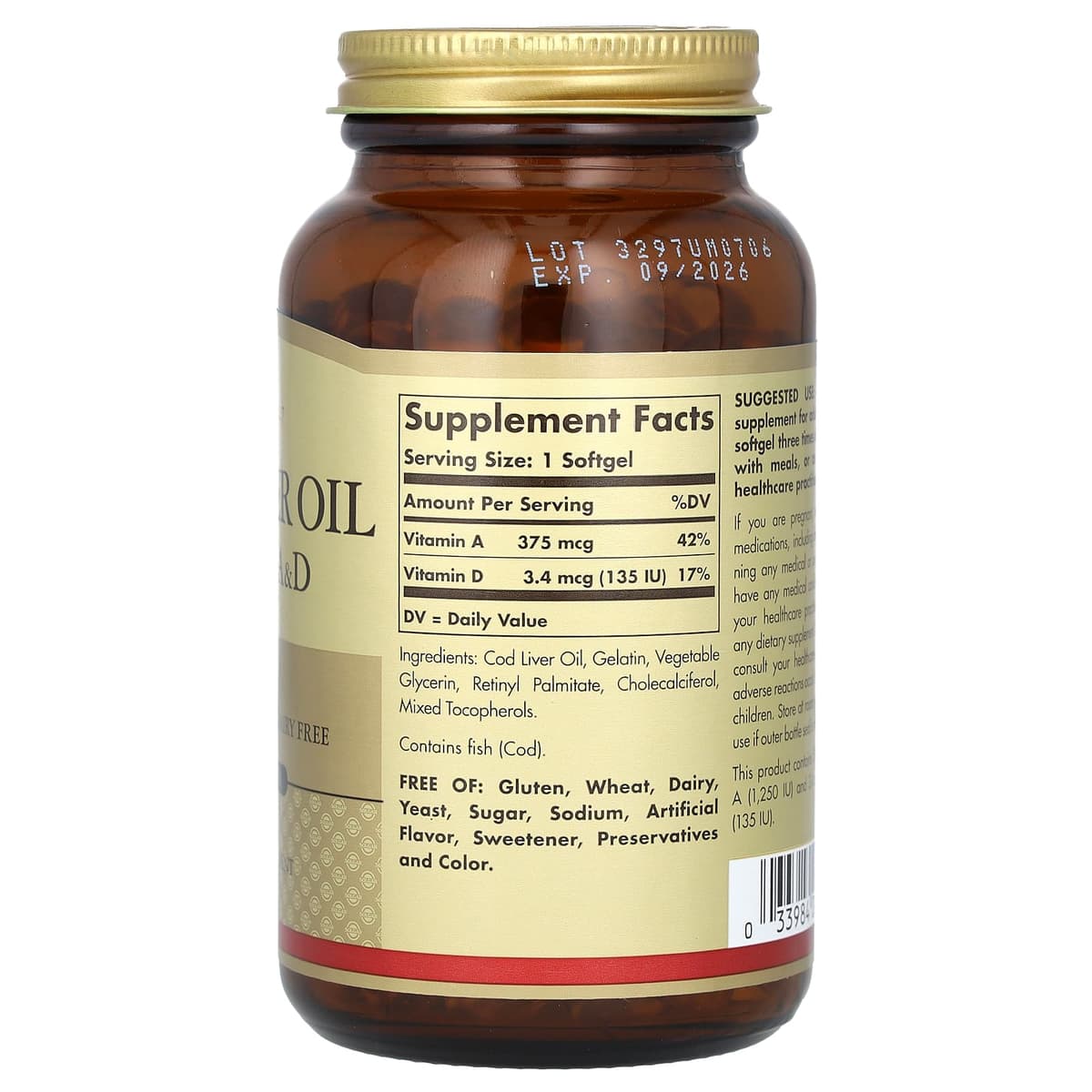 Solgar - Torskleverolie Vitaminer A&D - 250 kapsler
