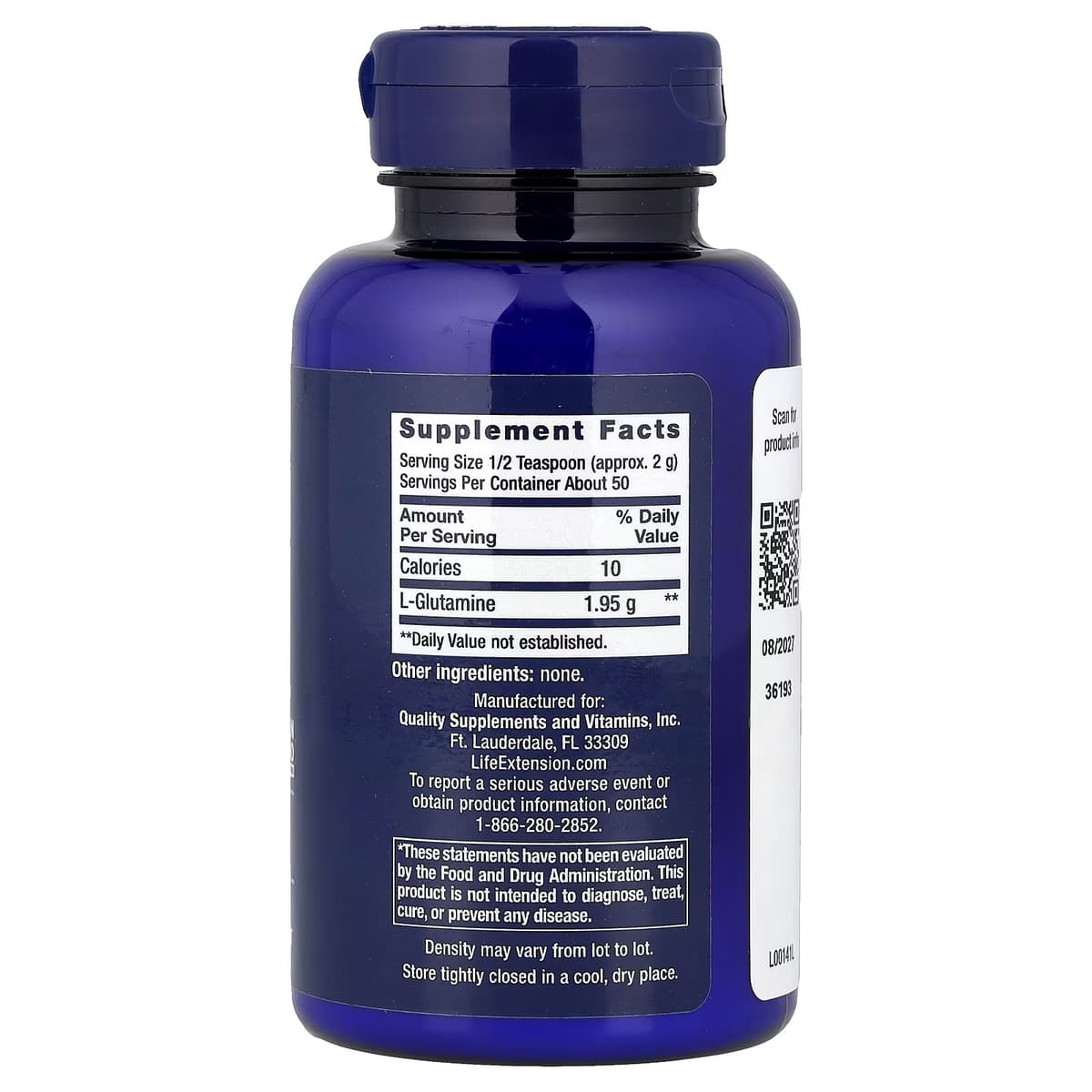 Life Extension - L-Glutamine Powder - 150g (KORT DATUM 2026-11-30)