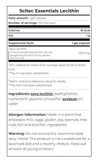 Scitec Essentials - Lecithin - 100 Kapsler