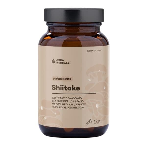Aura Herbals - Mycodrop Shiitake 30 1 30 Beta Glukan 60 Caps – Aura Herbals förpackning