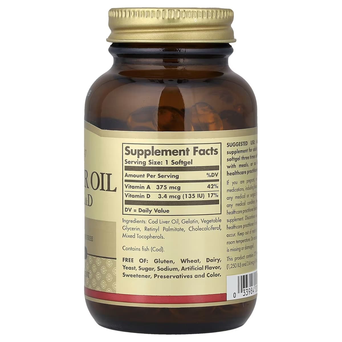 Solgar - Torskleverolja Med Vitamin A Och D - 100 Sgels