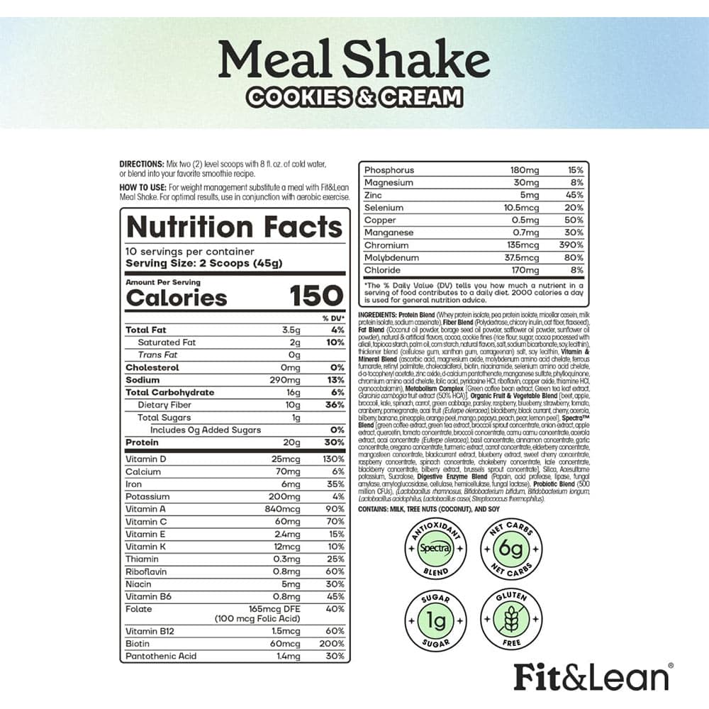 Fit & Lean - Fit&Lean Meal Shake, Cookies & Cream - 453g