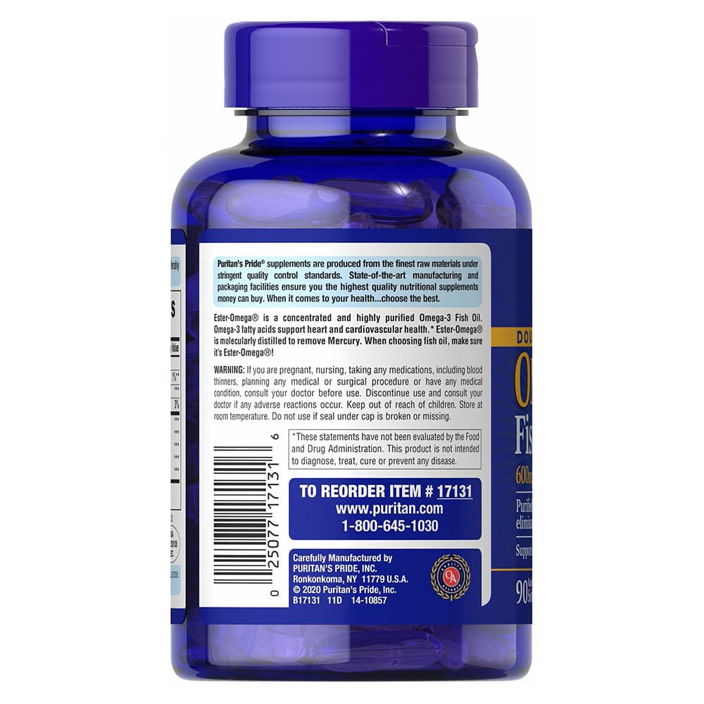 Puritan's Pride - Double Strength Omega-3 Fish Oil - 90 Bløde Gelatinekapsler