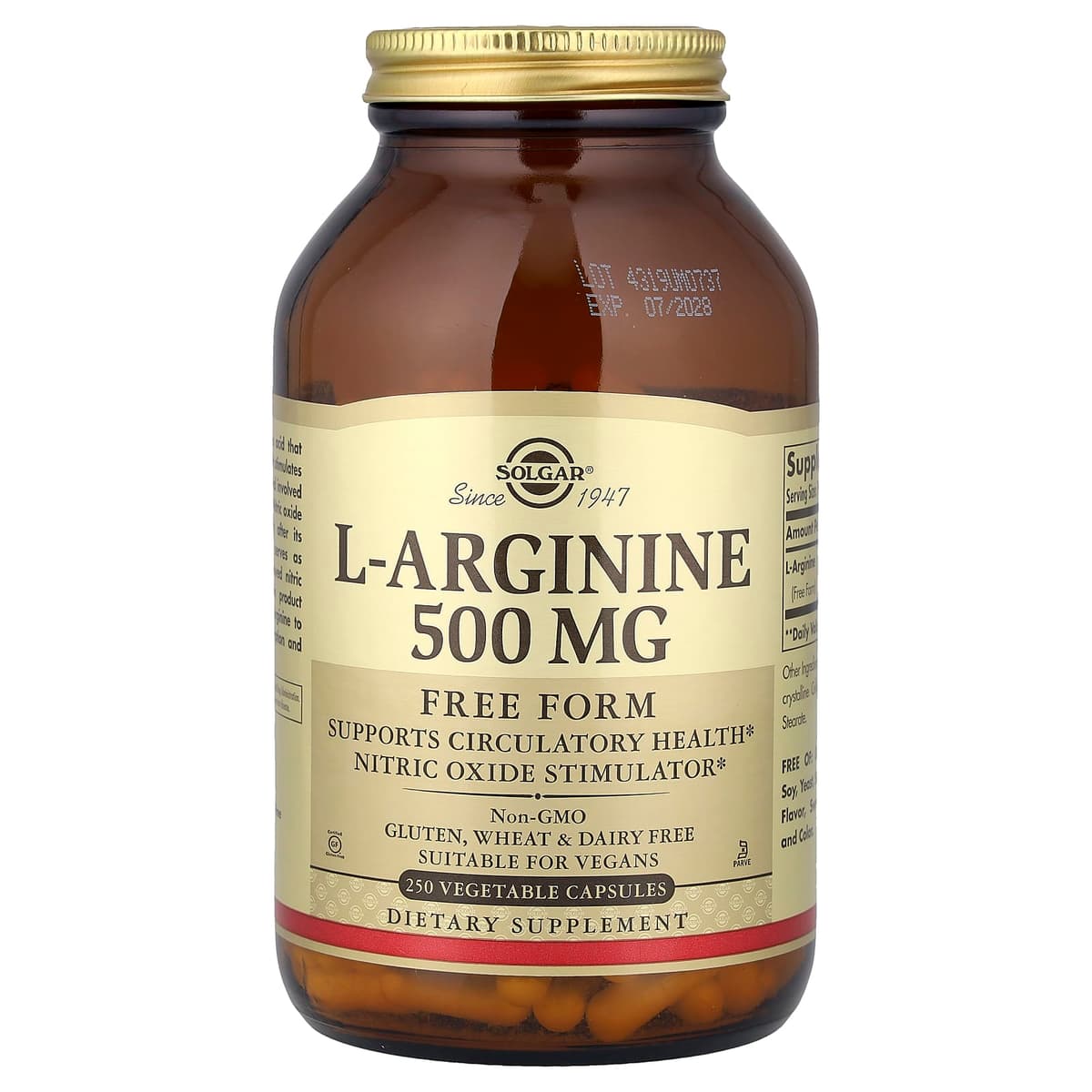 Solgar L Arginine Free Form 500mg 250 Caps
