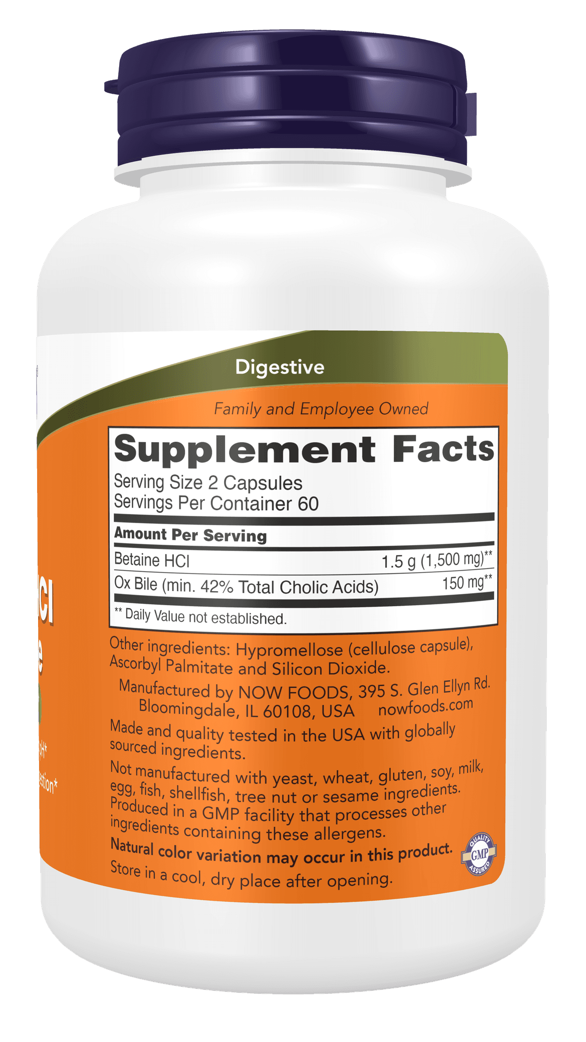 NOW Foods - Betain-HCl og oksegalde - 120 kapsler