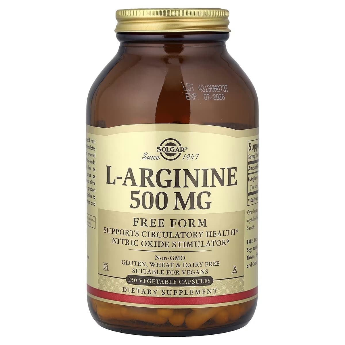 Solgar L Arginine Free Form 500mg 250 Caps