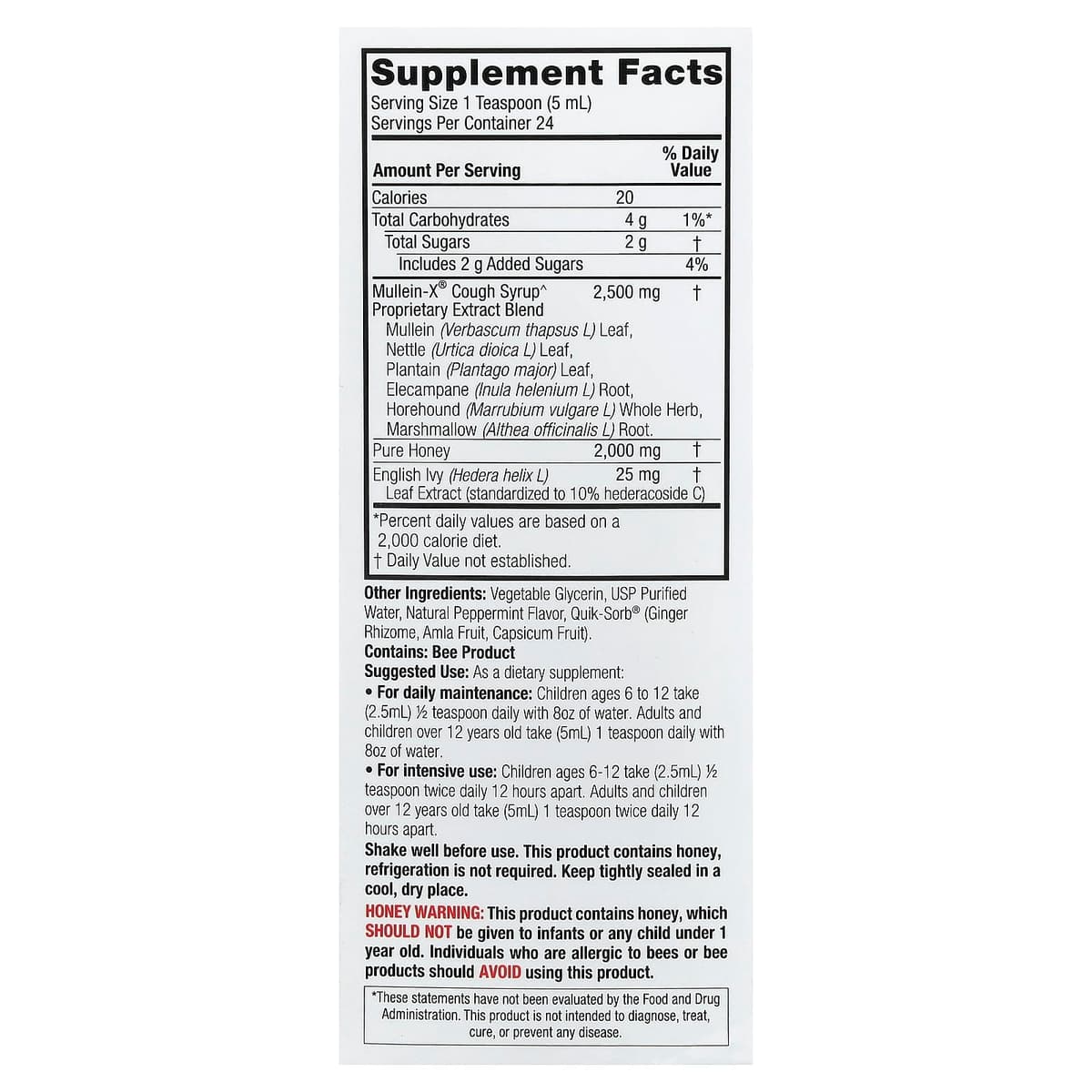Nature's Answer - Mullein X Cough Syrup - 4 Fl oz | 120ml