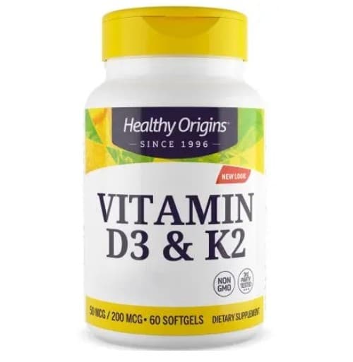 Healthy Origins - Vitamin D3 & K2 - 60 Caps – Healthy Origins förpackning