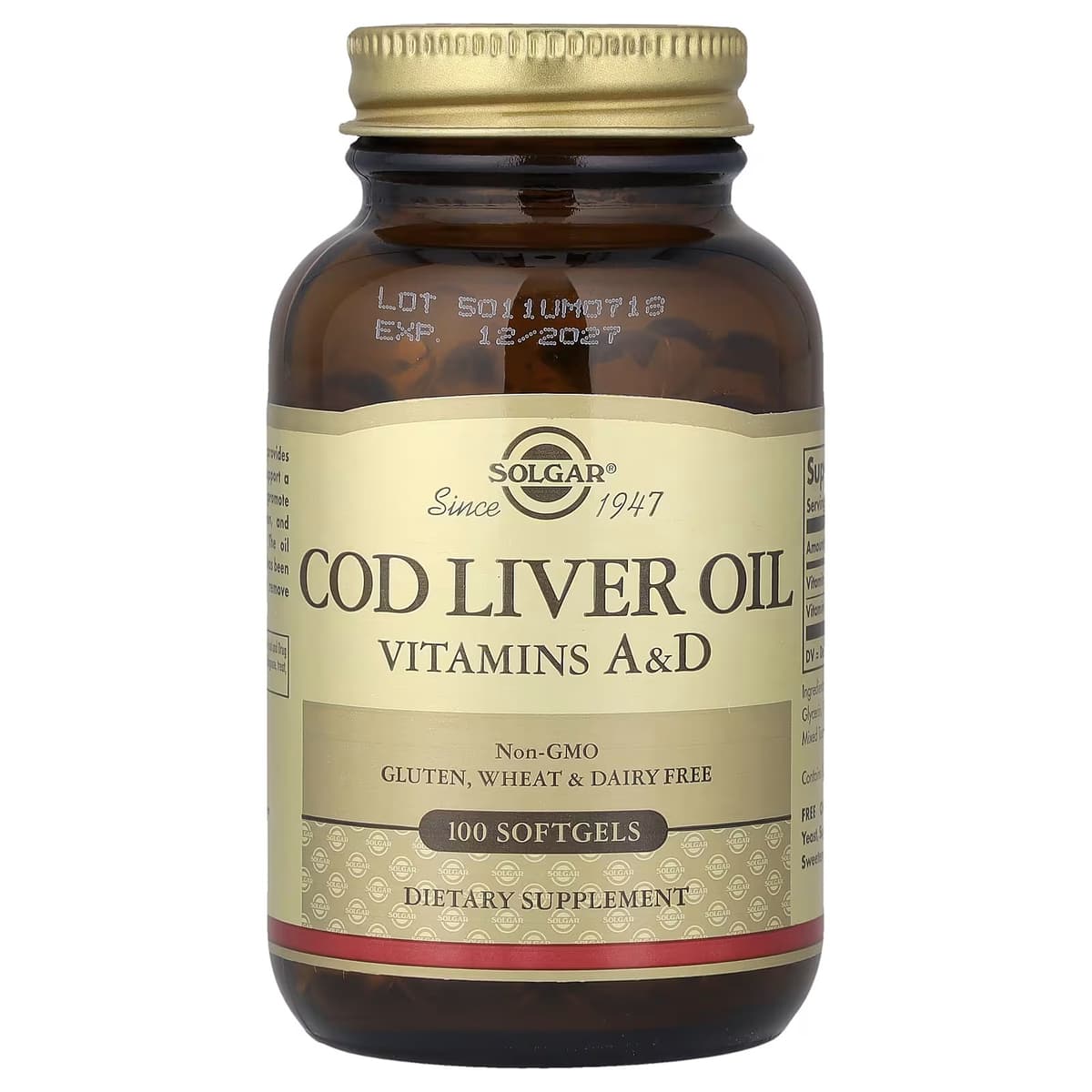 Solgar - Torskleverolja Med Vitamin A Och D - 100 Sgels