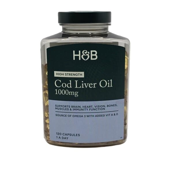 Holland & Barrett - High Strength Cod Liver Oil 1000mg – Holland & Barrett förpackning