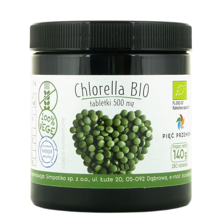 Pięć Przemian - Chlorella Organic Tabs 500mg 140g – Pięć Przemian förpackning
