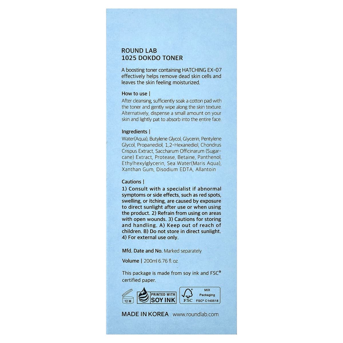 LAB ONE - Round Lab 1025 DOKDO -kasvovesi - 200 ml