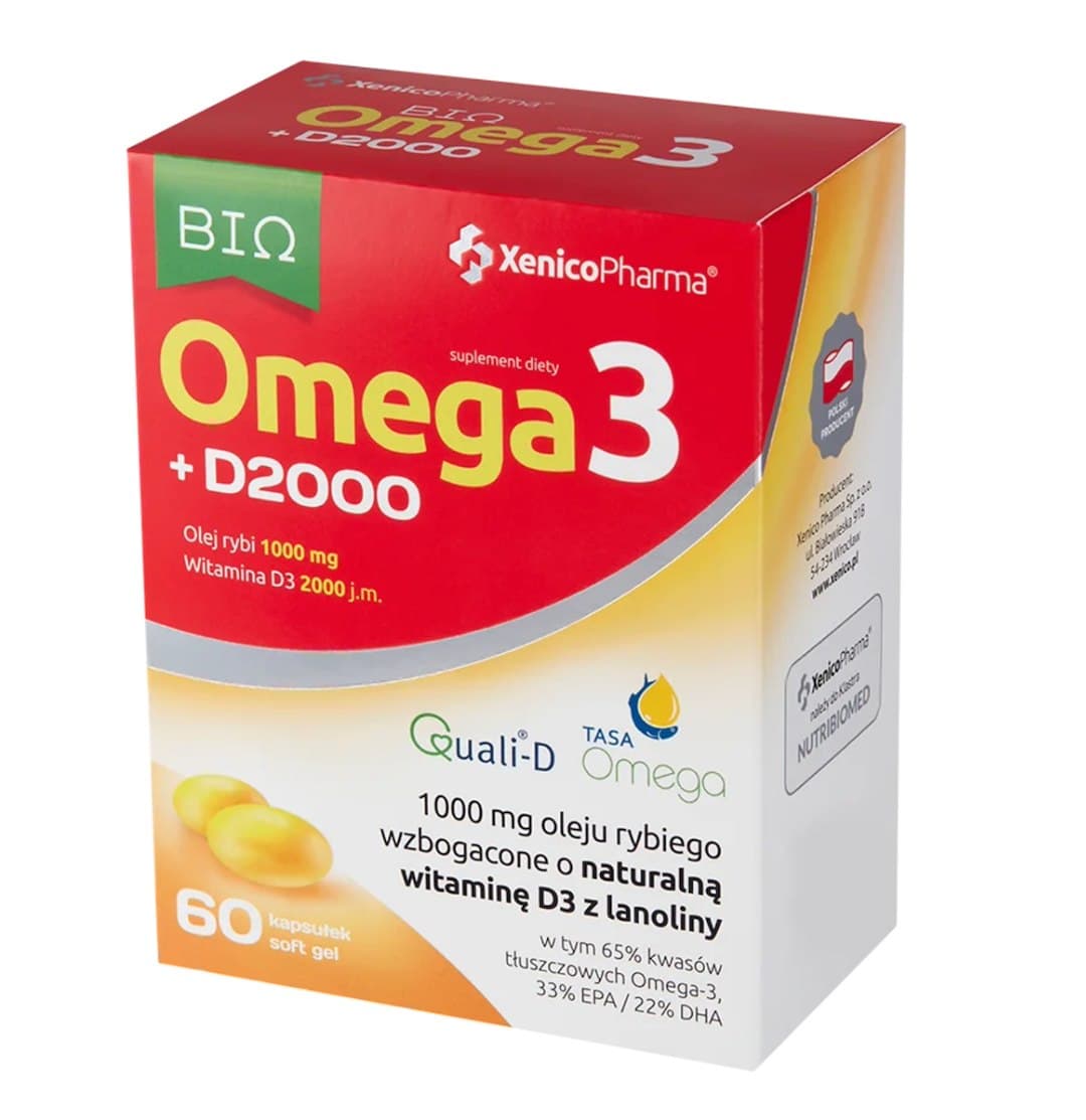 Xenico Pharma - Omega 3 + D2000 - 60 Caps – XENICO PHARMA förpackning