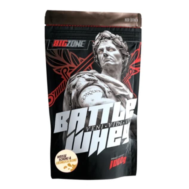 Big Zone - Battle Whey - Vit choklad och jordnötskräm, 1000 g – Big Zone förpackning