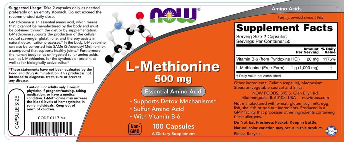 NOW Foods - L-Methionine - 100 Capsules