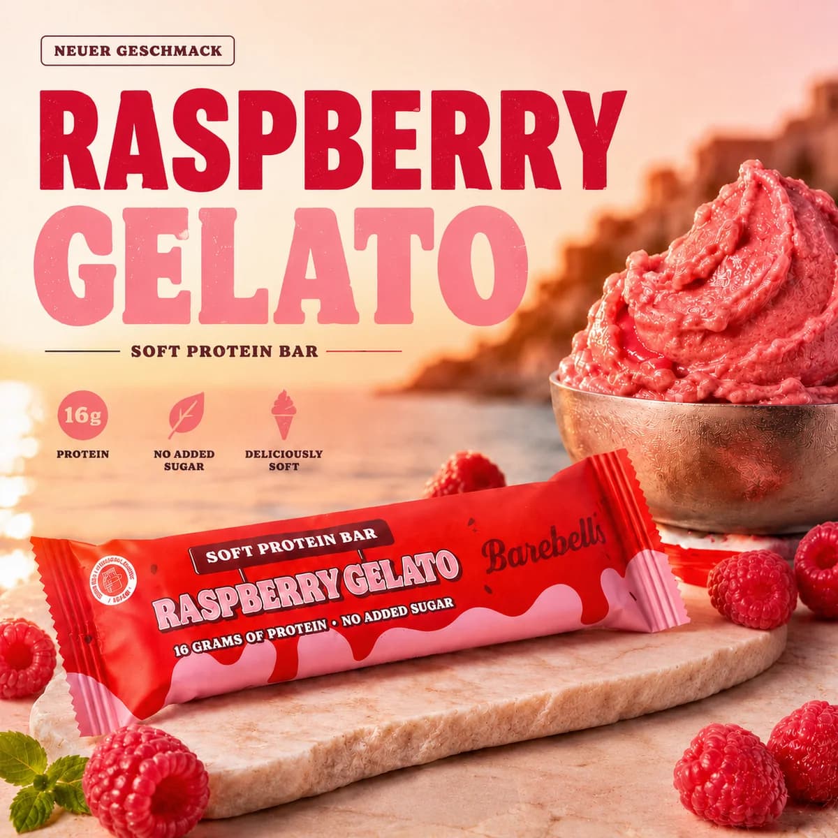 Barebells - Proteinbarer - Hindbærgelato, 12 × 55 g