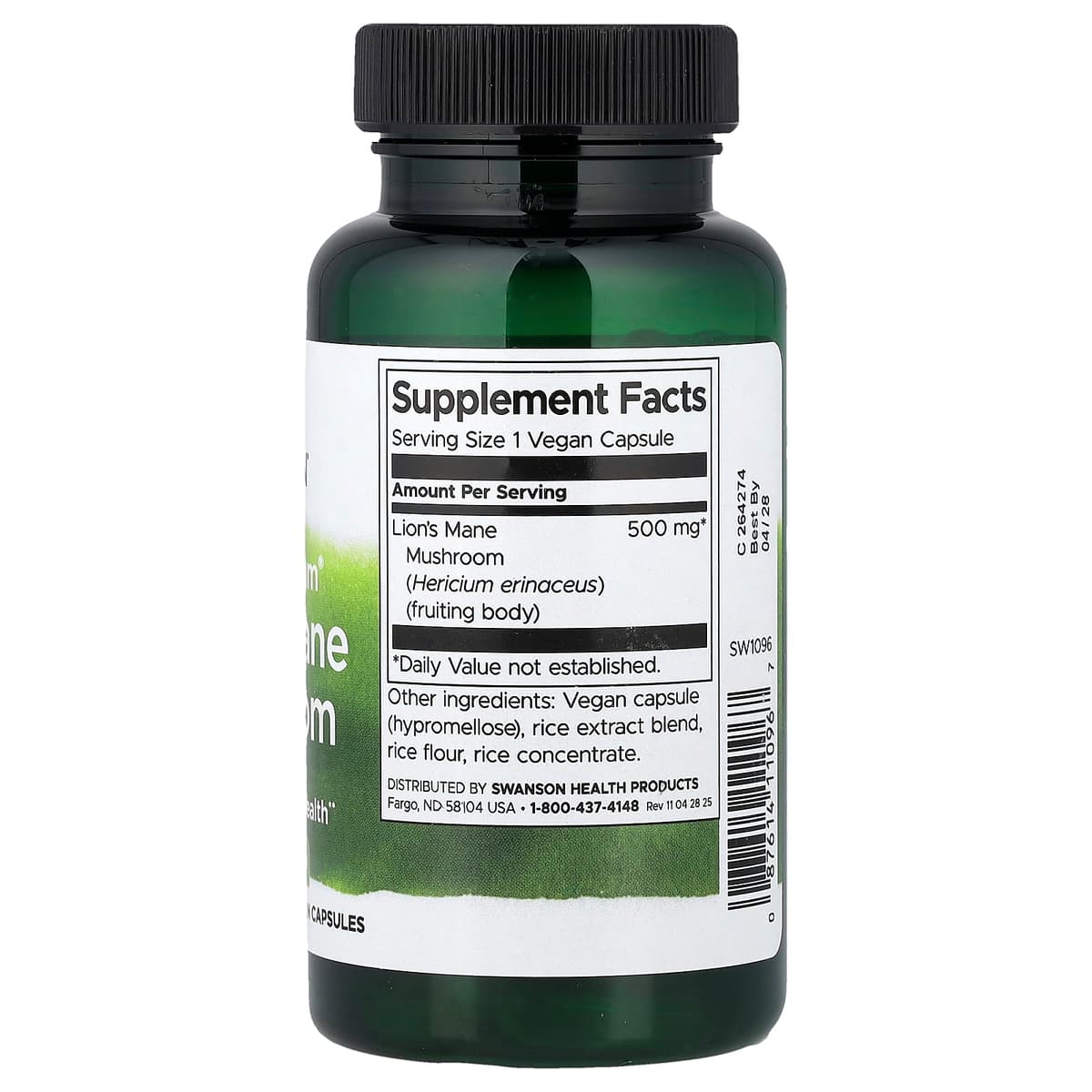 Swanson - Täyden spektrin Leijonanharja-sieni - 500 mg - 60 kapselia